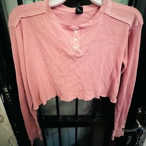 Pink long sleeve light cotton crop top